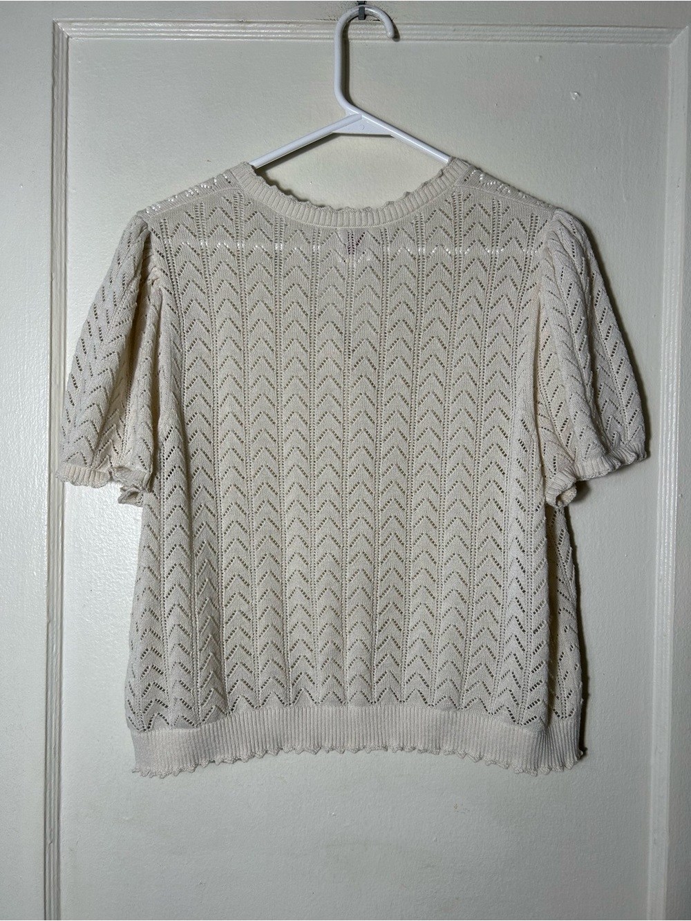 Doen X Gap ivory pointelle knit puff sleeve short sleeve top womens XL - Picture 6 of 8